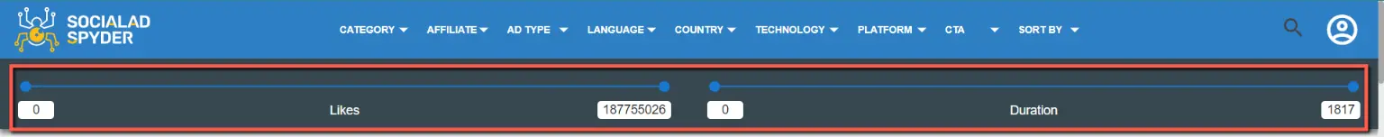 controles deslizantes de filtro en socialadspyder