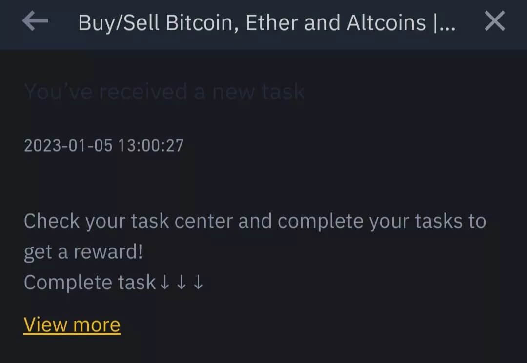 Screenshot dell'app Binance fintech