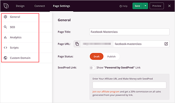 seedprod-หน้า Landing Page-การตั้งค่า - RafflePress SeedProd landing page settings
