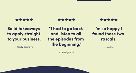 พอดคาสต์แลนดิ้งเพจรับรอง - RafflePress Podcast landing page testimonials