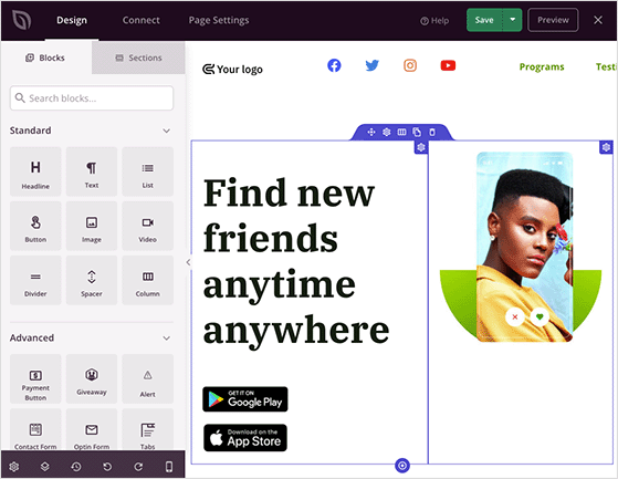 seedprod-landing-page-builder - RafflePress SeedProd landing page builder interface
