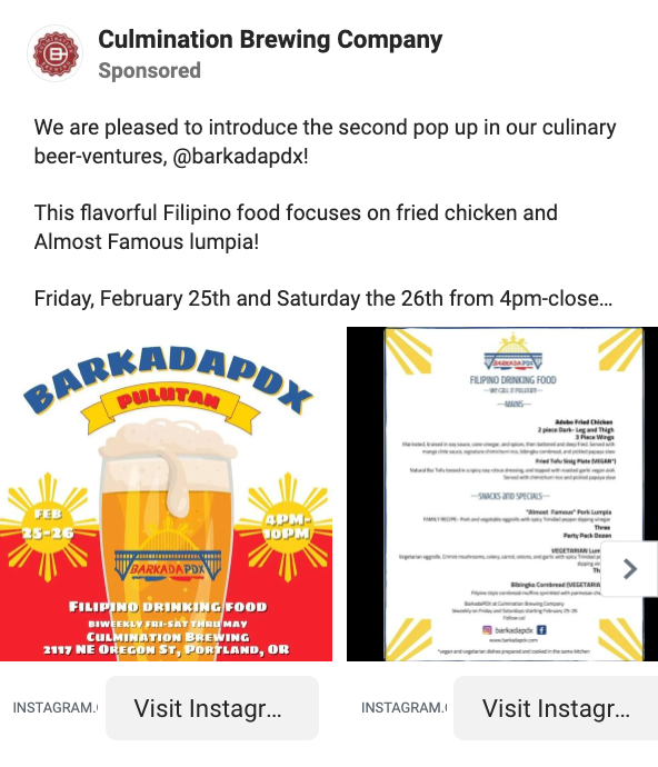Patrocinio del evento de Culmination Brewing Company