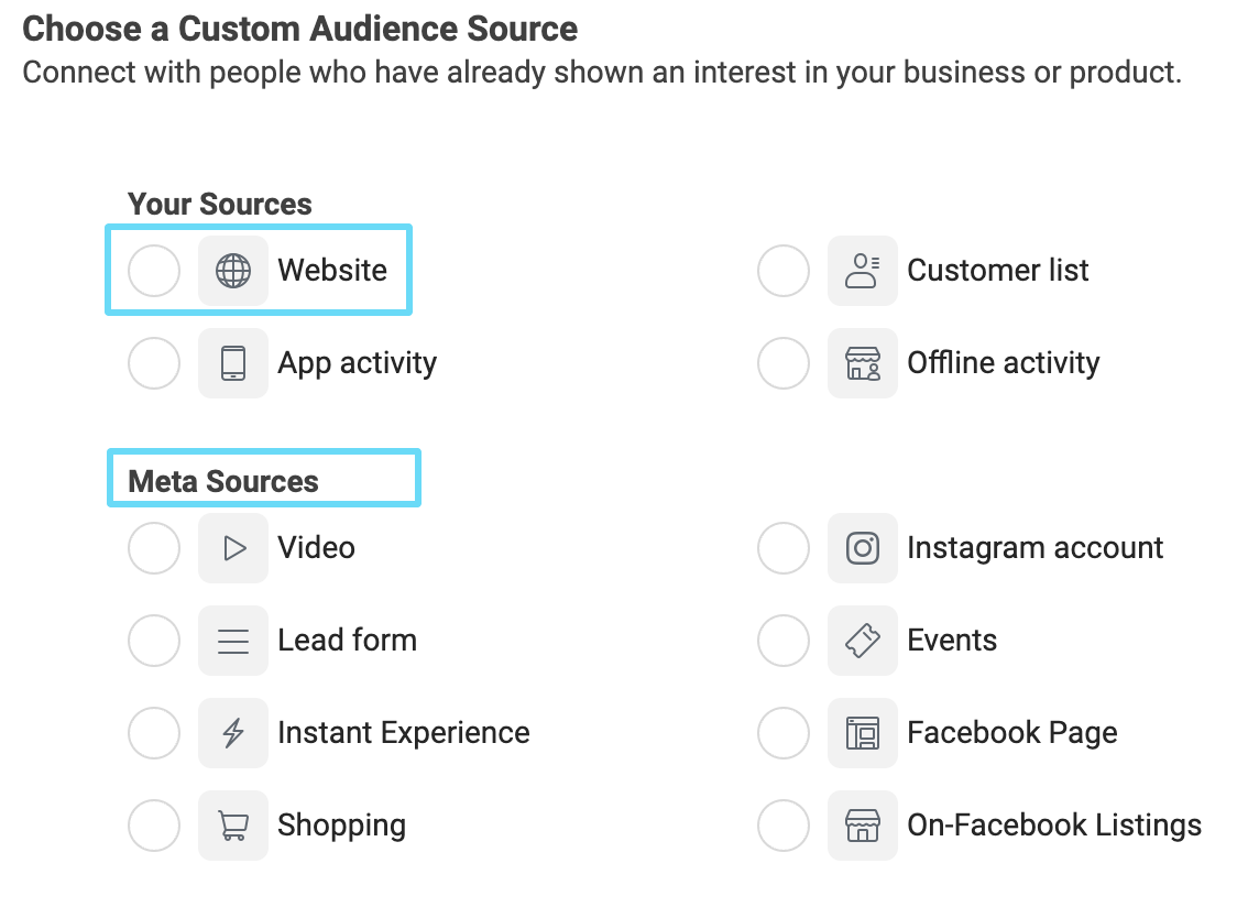 Fuente de audiencia personalizada de Facebook