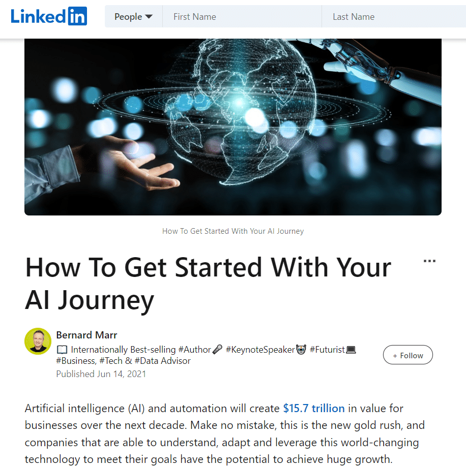 Ejemplo de artículo de Linkedin
