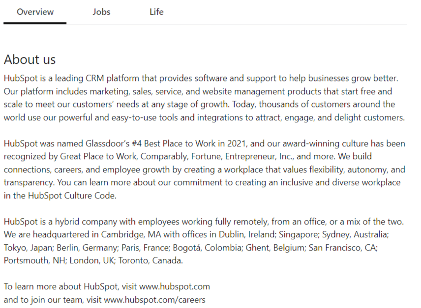 hubspot linkedin - sobre nosotros descripción