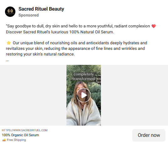 Captura de tela do exemplo de título de anúncio do Facebook de beleza