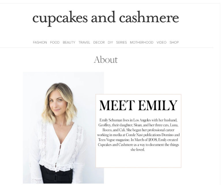 Captură de ecran a site-ului web - Cupcakes și Cașmir