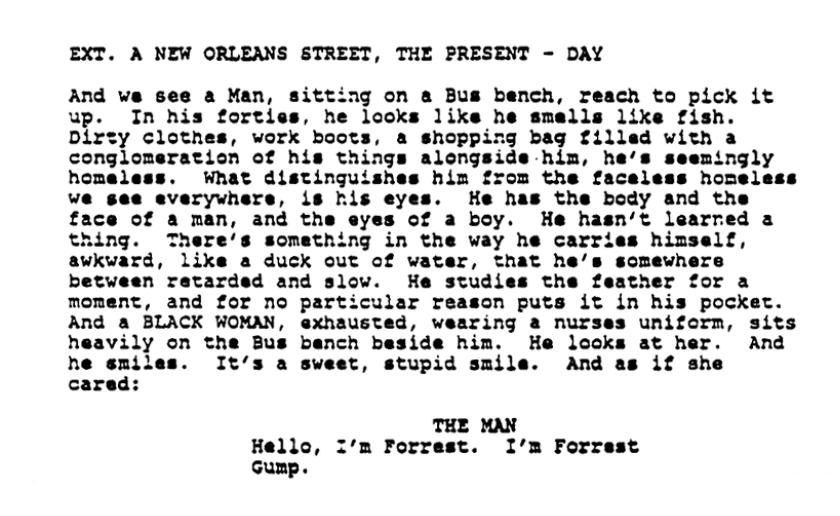 Un fragment din scenariul lui Forrest Gump