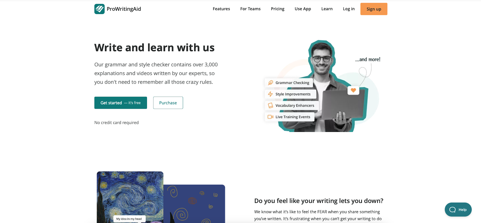 Captură de ecran a paginii de pornire ProWritingAid