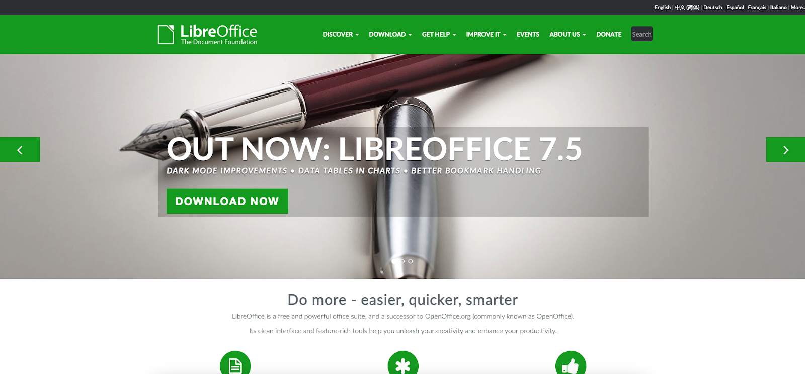 Captură de ecran a paginii de pornire LibreOffice