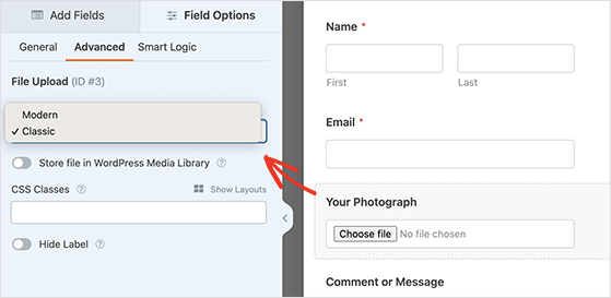 opciones-de-campo-advanced - RafflePress Advanced file upload field options