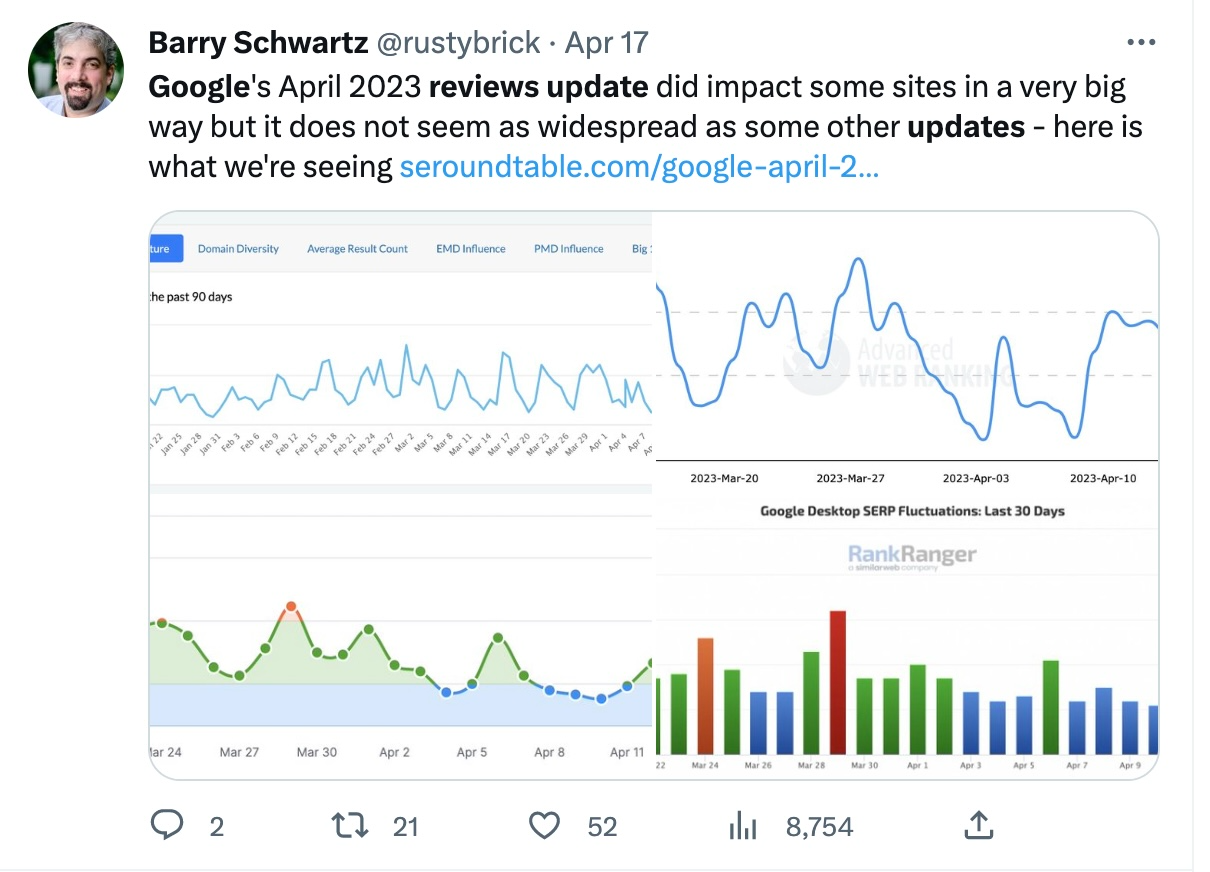 Capture d'écran n° 2 du tweet d'impact de la mise à jour des avis Google