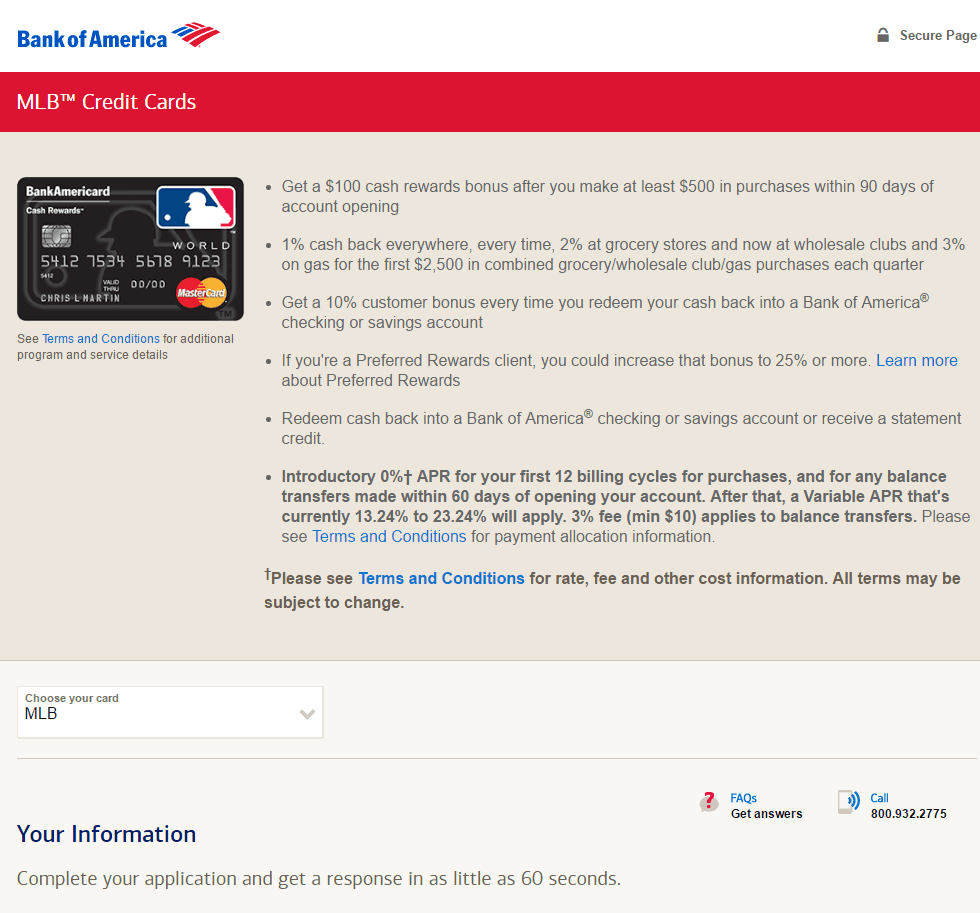 Dieses Bild zeigt Vermarktern, wie die Bank of America eine Click-through-Post-Click-Landingpage verwendet, um neue Kreditkartenanmeldungen zu generieren.