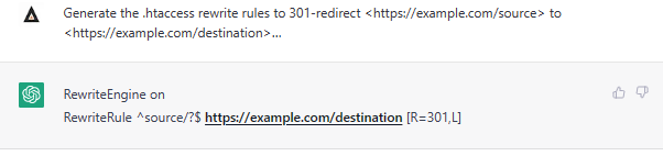 htaac​​ess 重写规则的 ChatGPT 提示截图