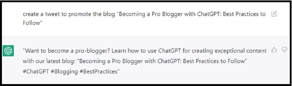 Screenshot der ChatGPT-Eingabeaufforderung für Social-Media-Inhalte