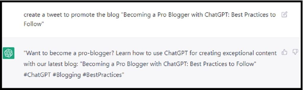Скриншот подсказки ChatGPT для контента социальных сетей