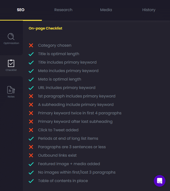 lista kontrolna na stronie w treści na dużą skalę