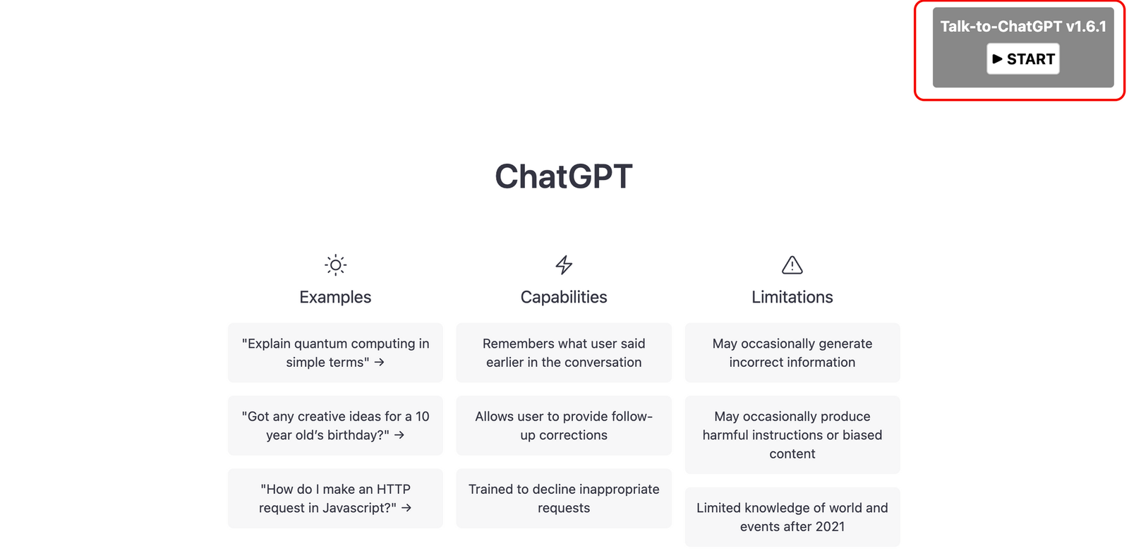 작동 중인 talktochatgpt 크롬 확장 프로그램의 스크린샷