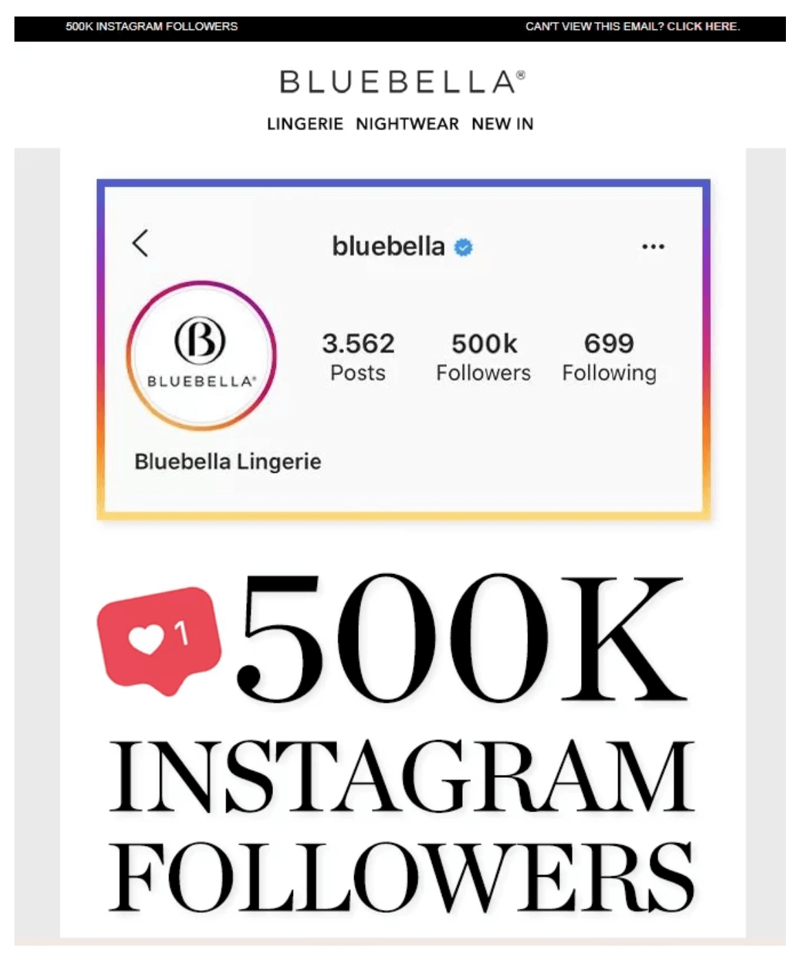 تُبلغ Bluebelle Lingerie مشتركي البريد الإلكتروني لديها عن 500 ألف متابع على Instagram