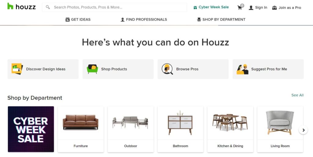 página inicial do houzz