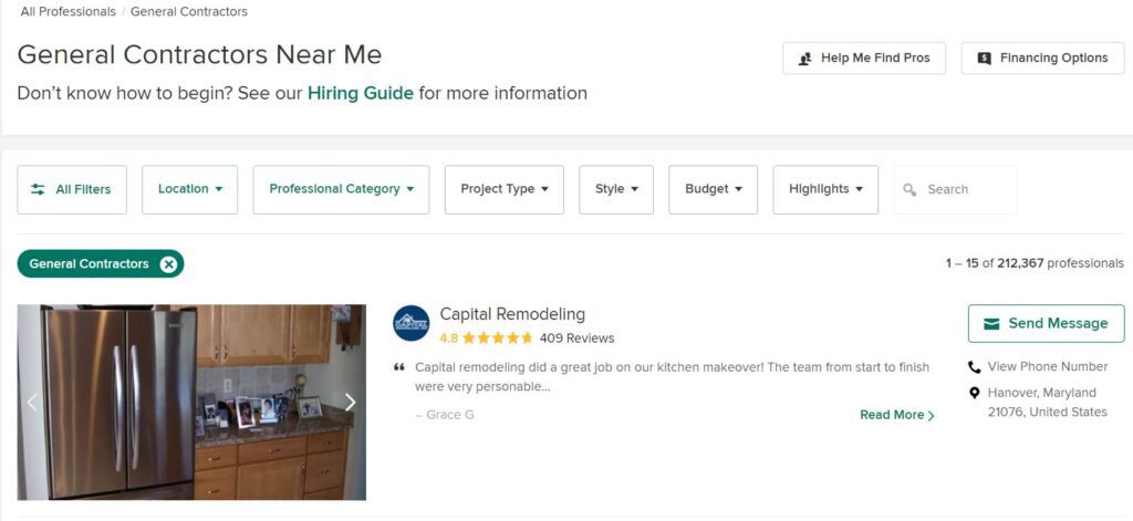exemplo de listagens houzz