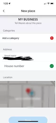 Application Waze lors de l'ajout de détails commerciaux Waze supplémentaires.