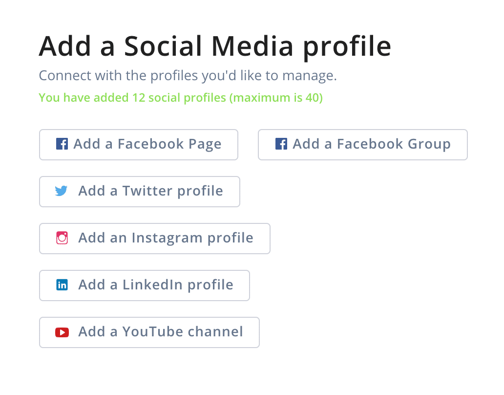 Agorapulse의 소셜 프로필 통합