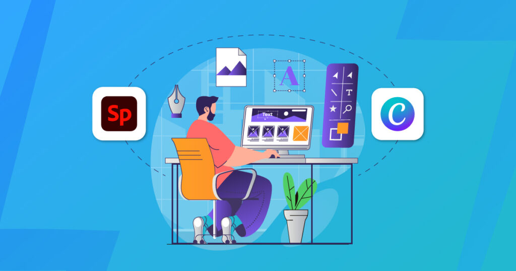 uomo che lavora su progetti, adobe vs canva