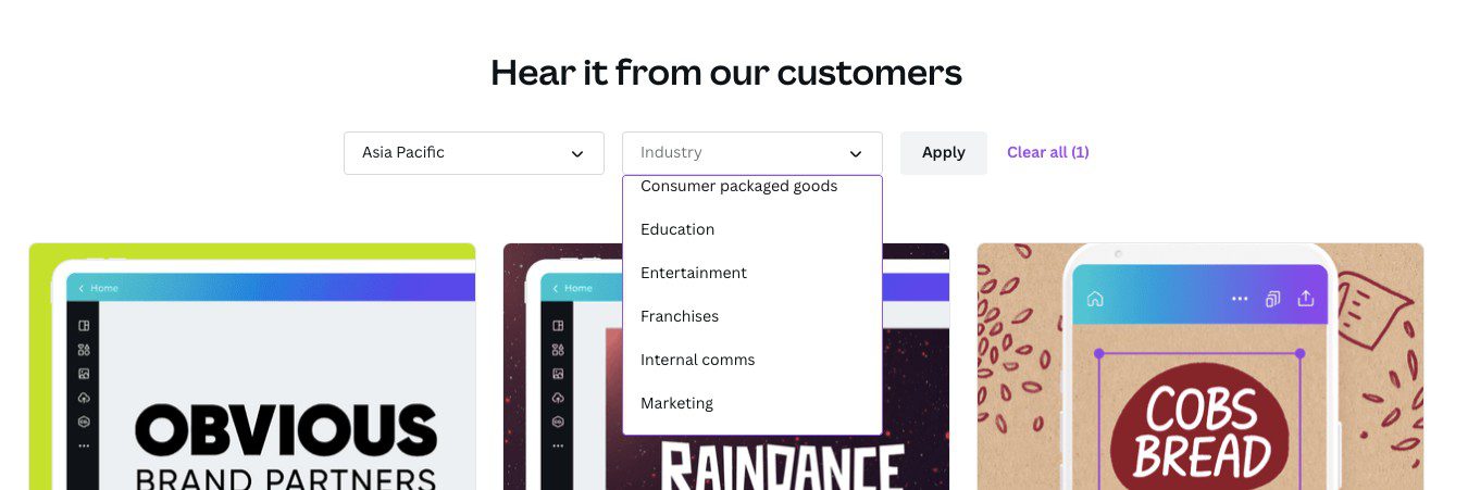Canva-Marketingstrategie: Filter für Fallstudien