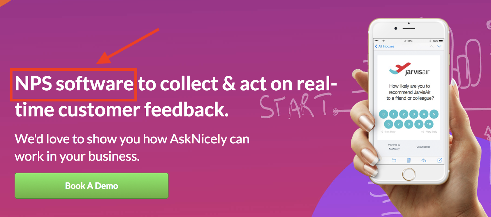AskNicely NPS 소프트웨어 방문 페이지