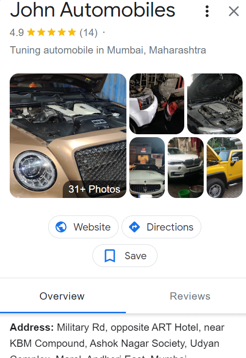 企業の Google ビジネス プロフィールのスクリーンショット