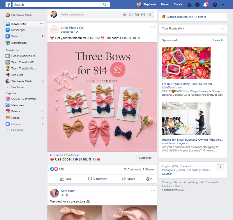 Facebook akışında Little Poppy sponsorlu içerik