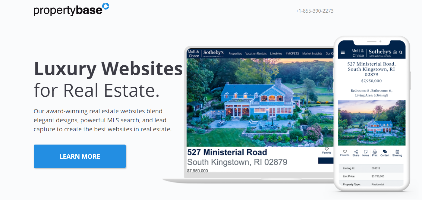 Ejemplo de página de destino de Propertybase