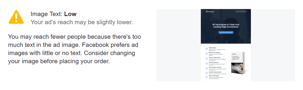 这张图向营销人员展示了如何使用 Facebook 广告来降低文本重图像的受众覆盖率。