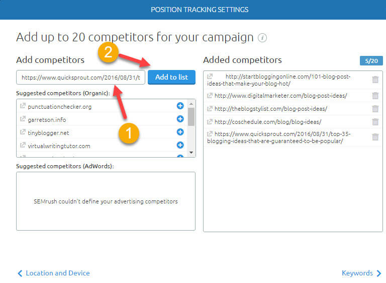 add competitor webpages