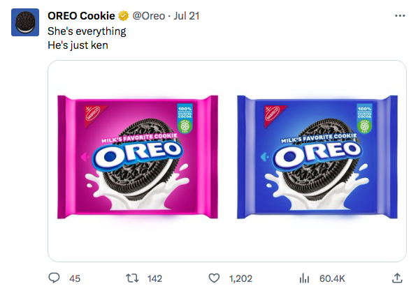 奥利奥 Twitter 帖子的截图,具有病毒式传播趋势