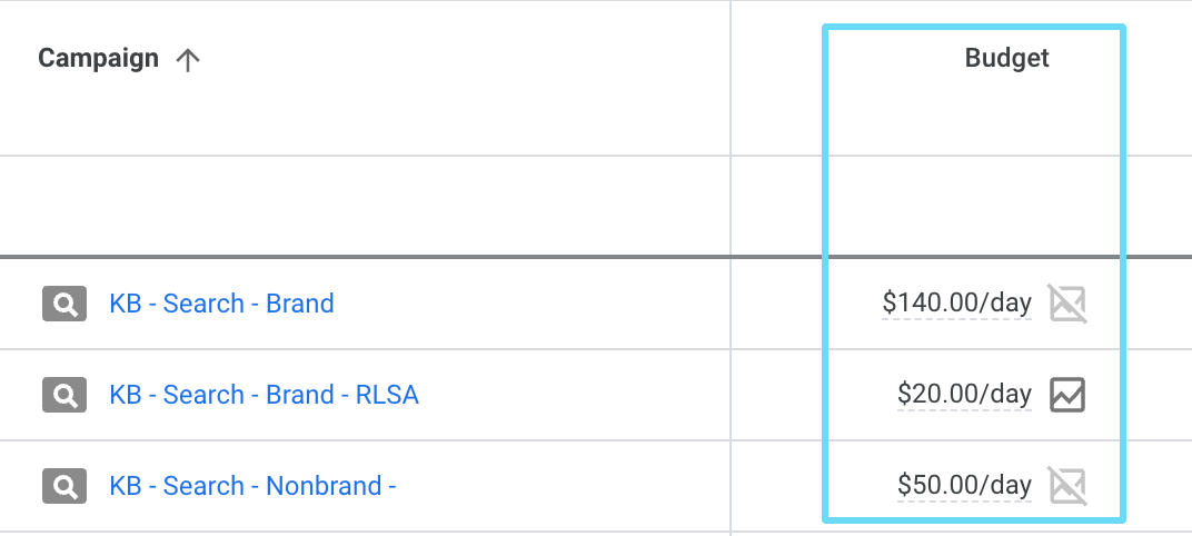 显示每日预算的 Google Ads 信息中心