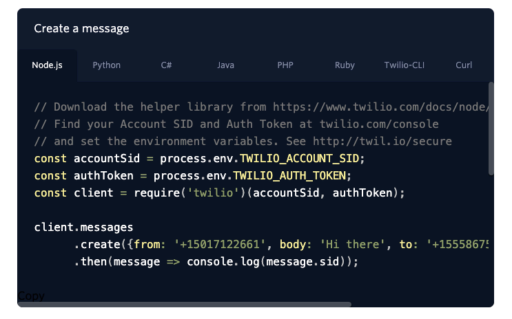ตัวอย่าง API การส่งข้อความ Twilio
