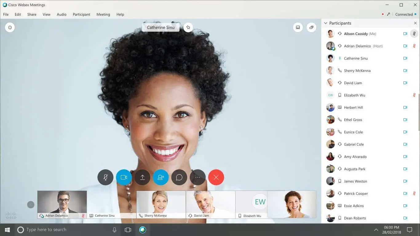 Zrzut ekranu oprogramowania Cisco Webex