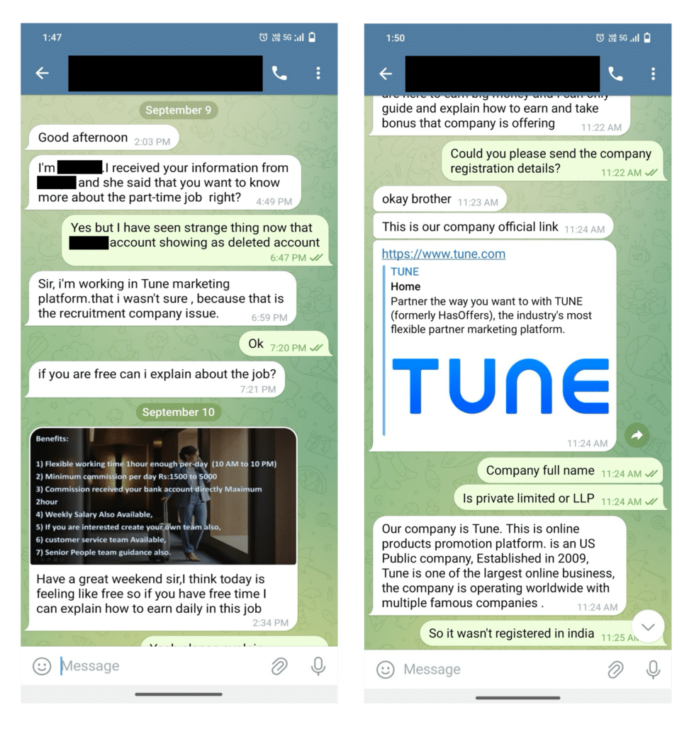 Una chat con un utente bersaglio di una truffa per furto d'identità