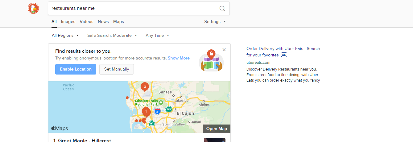 Ein Beispiel für eine lokale DuckDuckGo-Suche