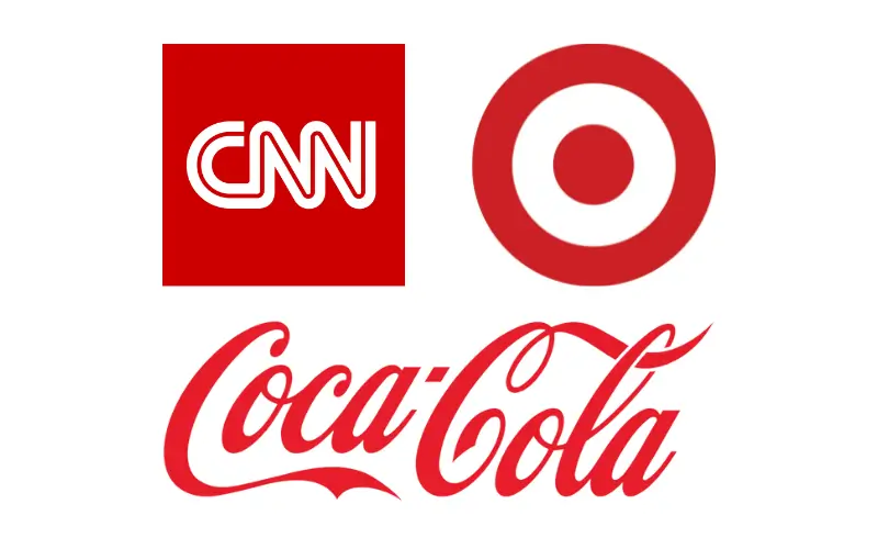 Logo marki w kolorze czerwonym CNN, Target, Coca-Cola.