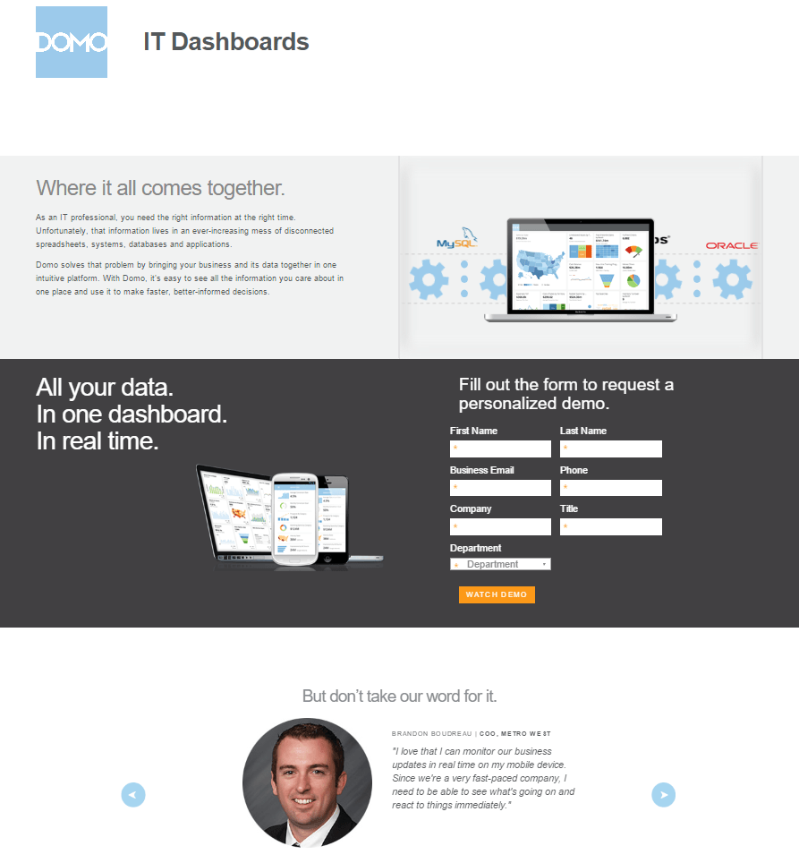 Pagina de destinație Domo IT Data după clic Exemplu