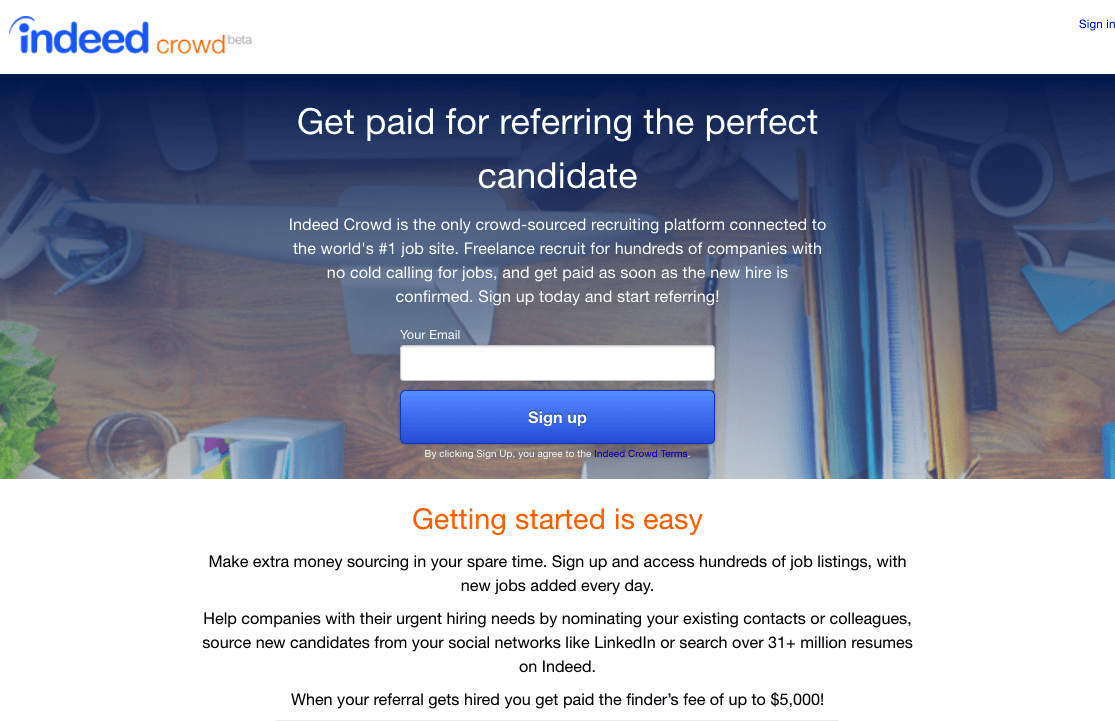 Пример целевой страницы после клика Indeed Crowd