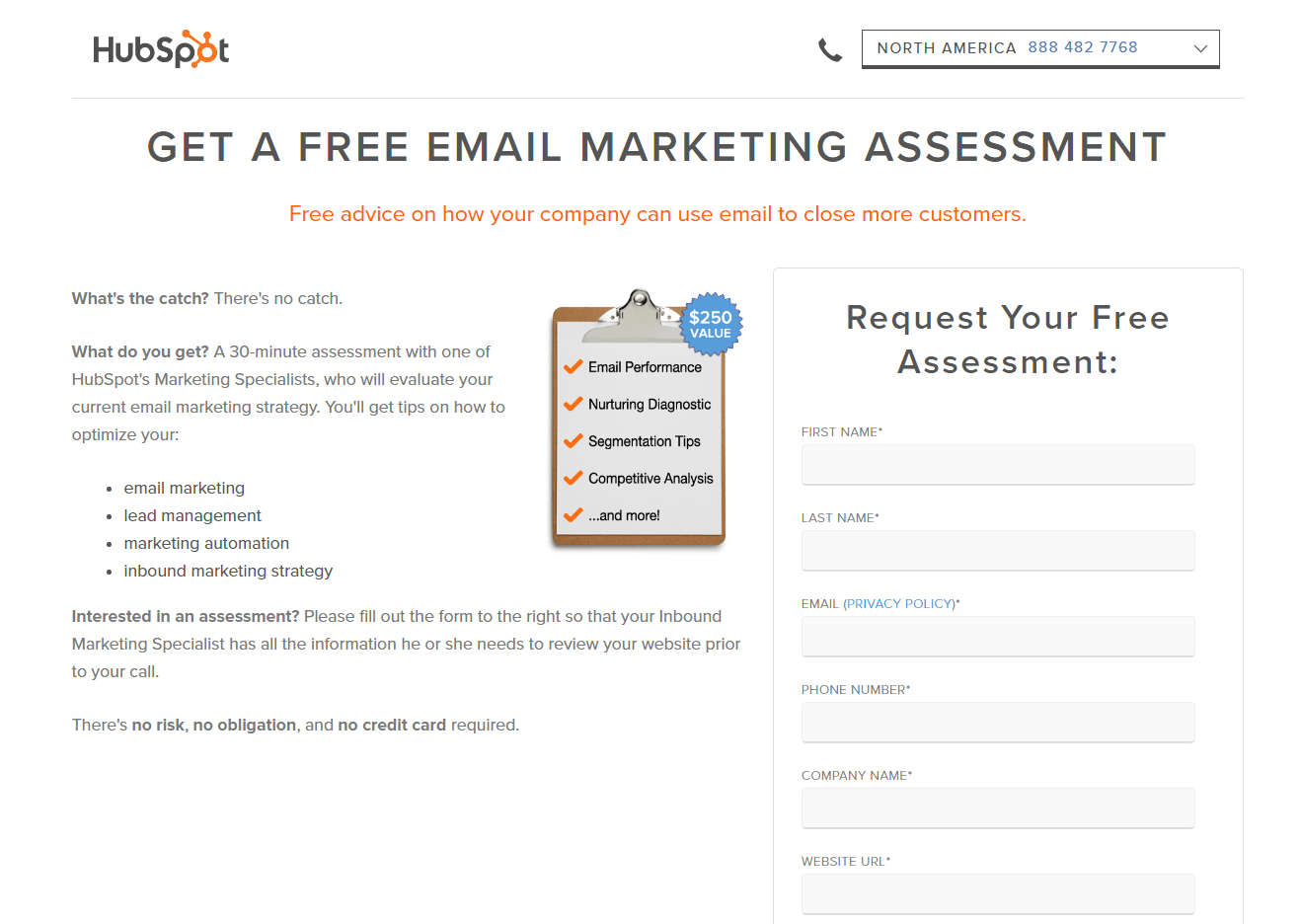 Exemplo de página inicial pós-clique da avaliação de e-mail da HubSpot