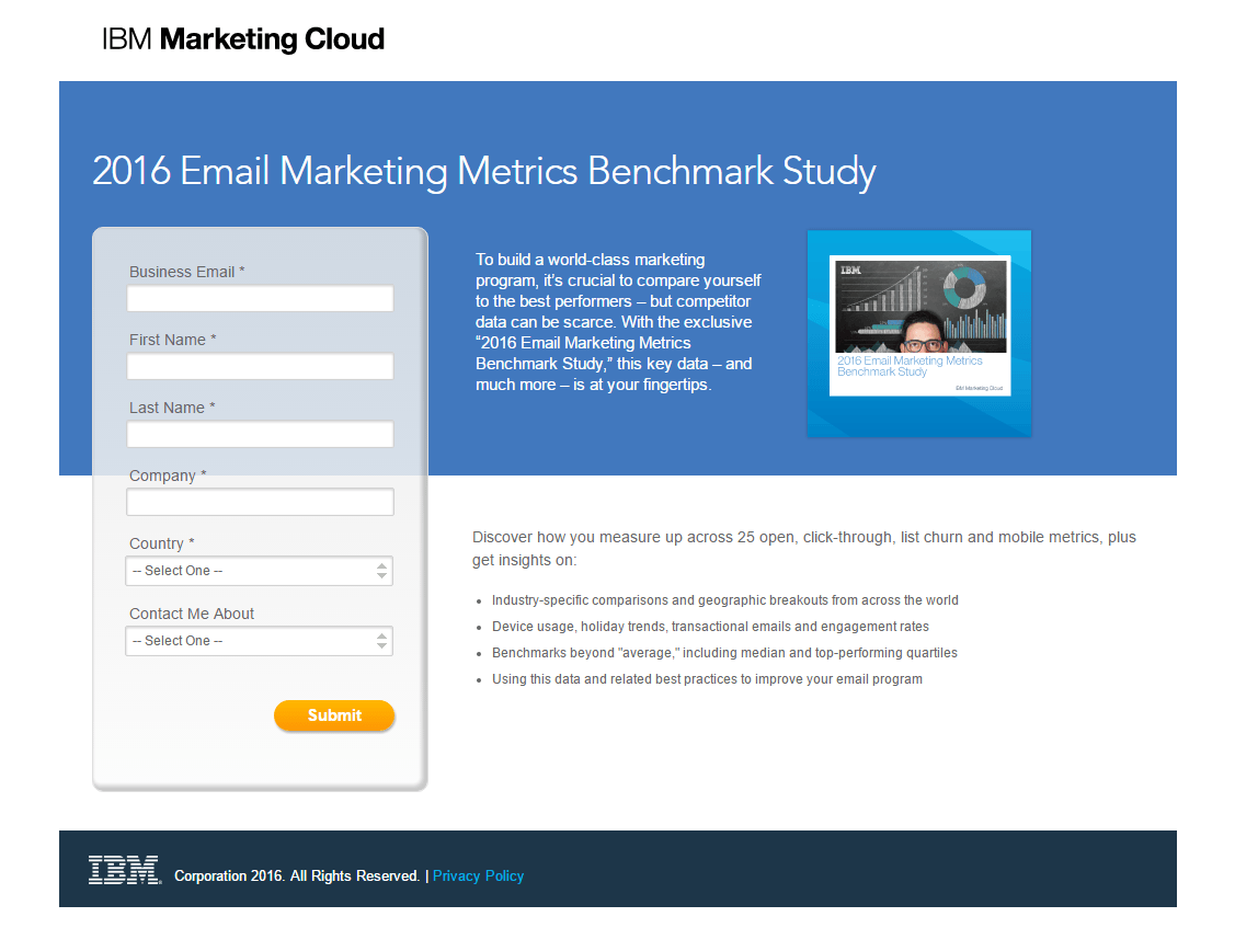 IBM Marketing Cloud のクリック後のランディング・ページの例