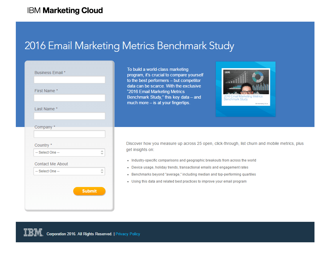 IBM Marketing Cloud 클릭 후 랜딩 페이지 예