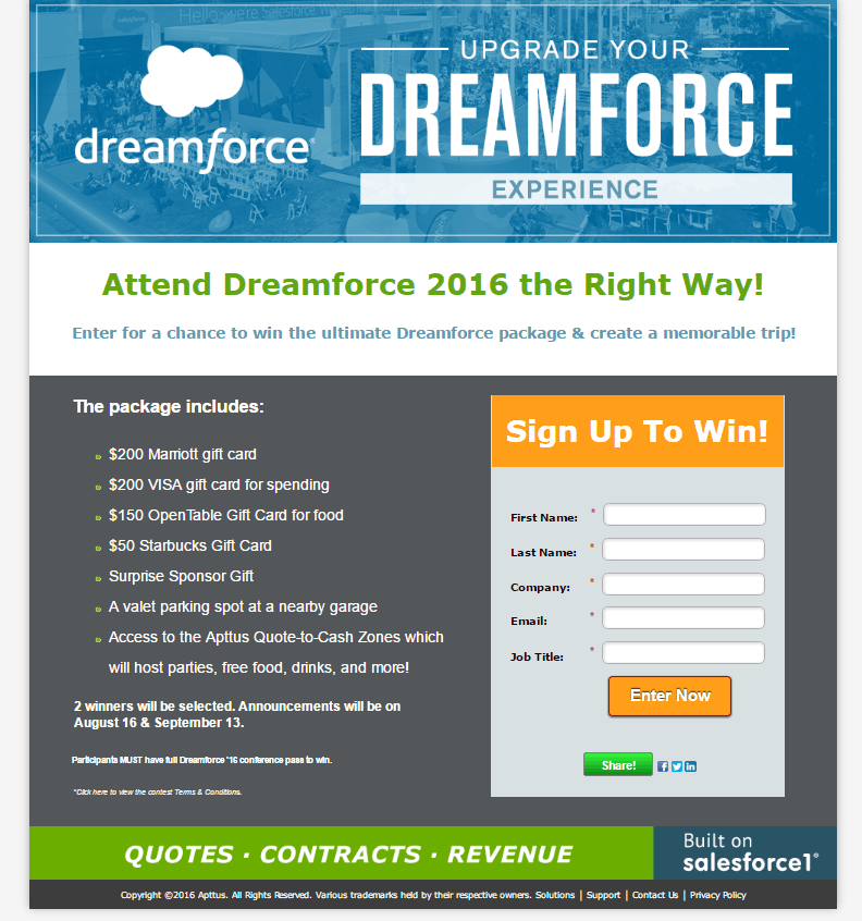 Contoh halaman arahan pasca-klik Dreamforce