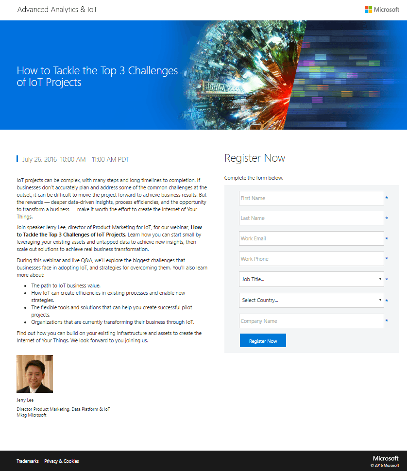 ตัวอย่างหน้า Landing Page หลังการคลิกของโครงการ Microsoft IoT