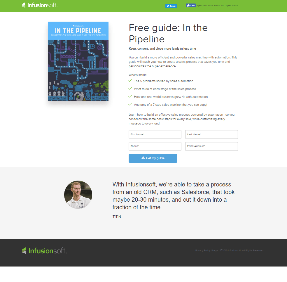 ตัวอย่างหน้า Landing Page หลังคลิก Infusionsoft